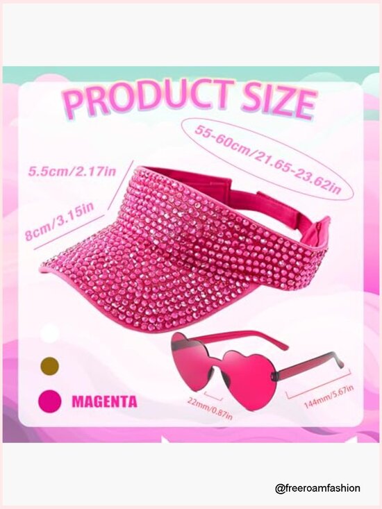 Rhinestone Sun Visor Hat with Heart Sunglasses Set main image 3